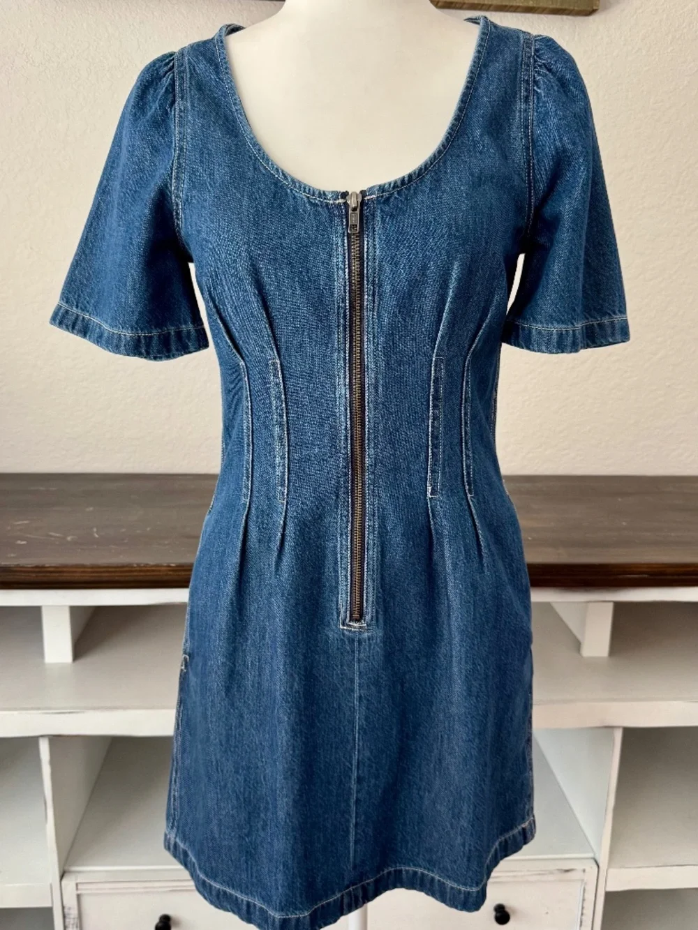New Madewell Denim Darted Mini‎ Dress Pixie Wash Women's Size 0 AA